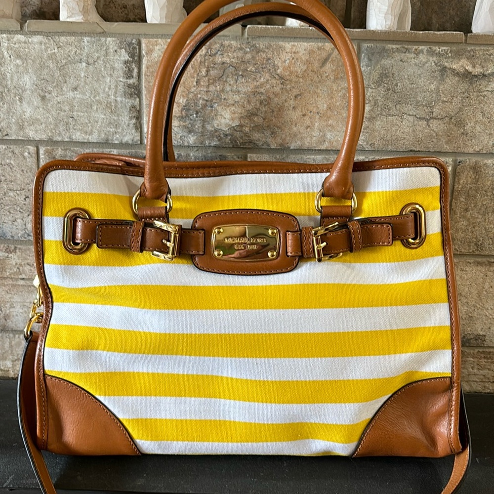Michael Kors Yellow and White Striped Satchel
